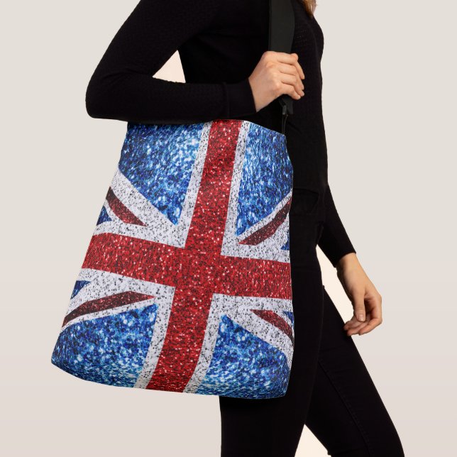 UK flag red blue white sparkles glitters Crossbody Bag (Close Up)