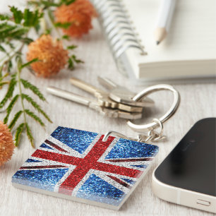 UK flag red blue white sparkles glitters Key Ring