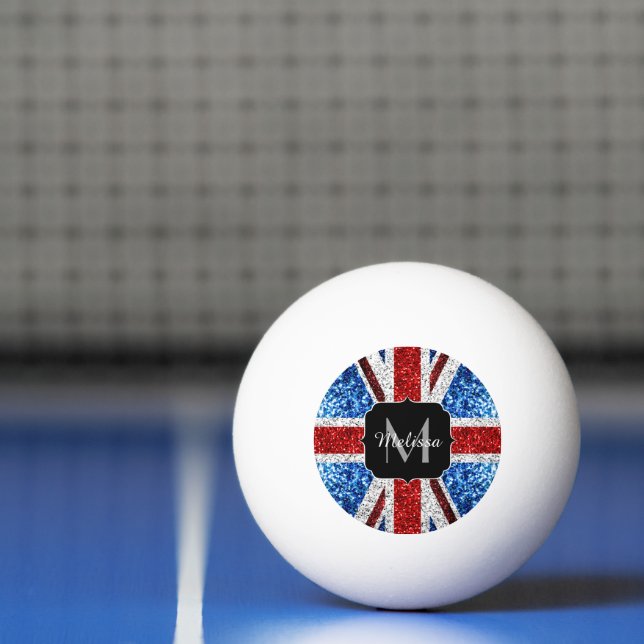 UK flag red blue white sparkles glitters Monogram Ping Pong Ball (Net)