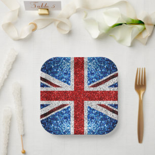 UK flag red blue white sparkles glitters Paper Plate
