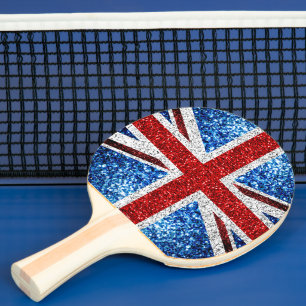 UK flag red blue white sparkles glitters Ping Pong Paddle