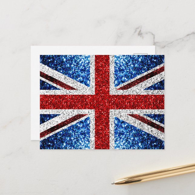 UK flag red blue white sparkles glitters Postcard (Front/Back In Situ)