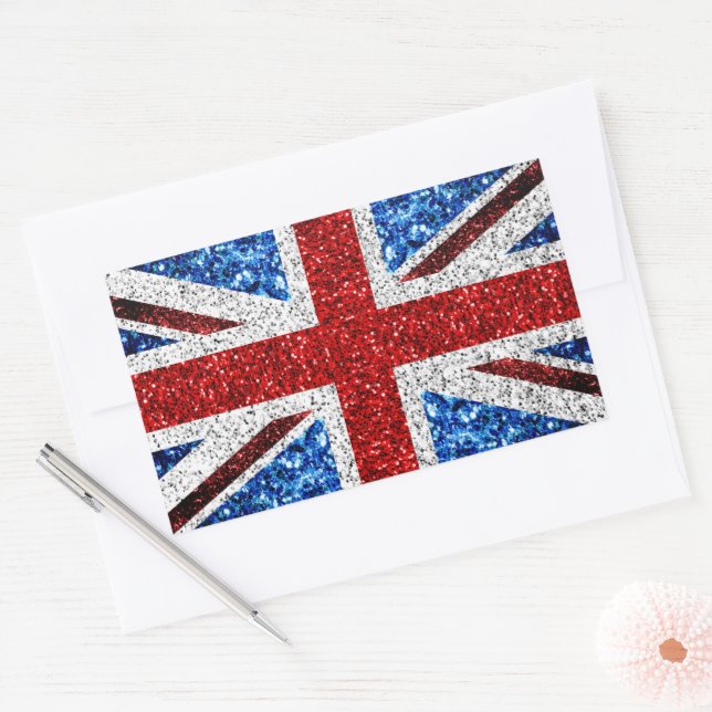UK flag red blue white sparkles glitters Rectangular Sticker (Envelope)