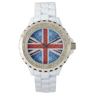 UK flag red blue white sparkles glitters Watch
