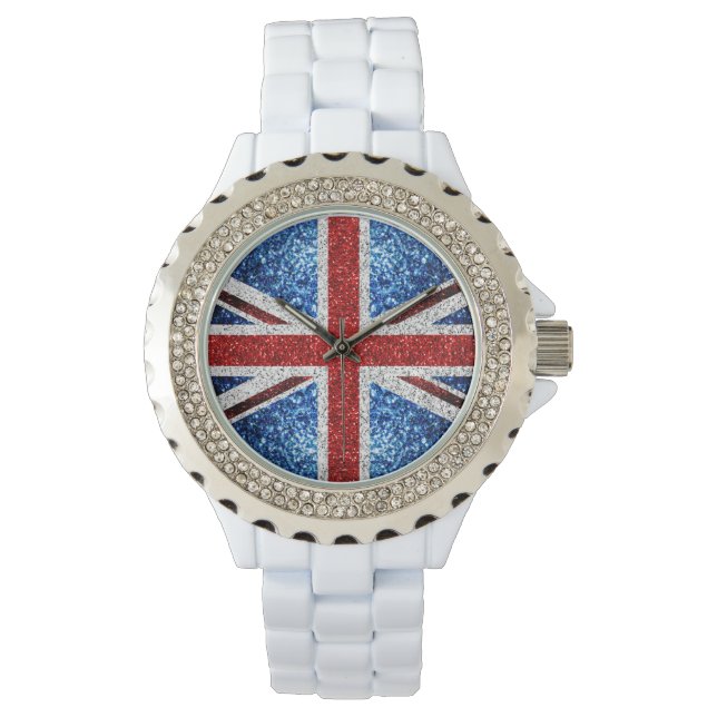 UK flag red blue white sparkles glitters Watch (Front)