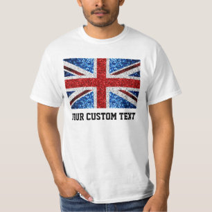 UK flag red blue white sparkles Your custom text T-Shirt
