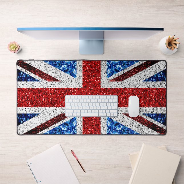 UK flag red white blue sparkles glitters bling Desk Mat (Office 1)