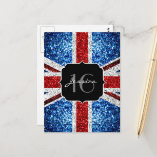 UK flag red white blue sparkles sparkles Sweet 16 Postcard