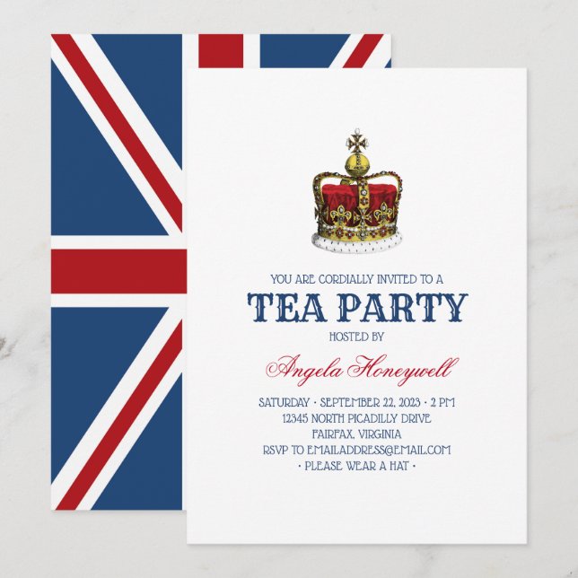 UK Flag Royal Crown Tea Party Invitation (Front/Back)