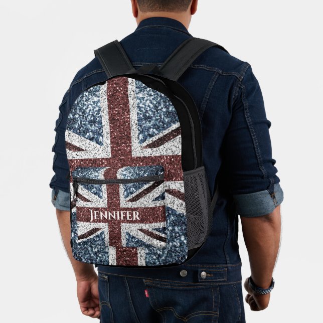 UK flag rustic sparkles Custom name text Printed Backpack (Insitu (Model))