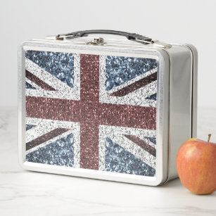 UK flag Rustic vintage sparkles glitters bling Metal Lunch Box