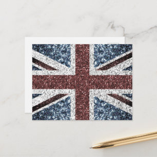 UK flag Rustic vintage sparkles glitters bling Postcard