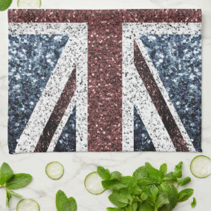 UK flag Rustic vintage sparkles glitters bling Tea Towel
