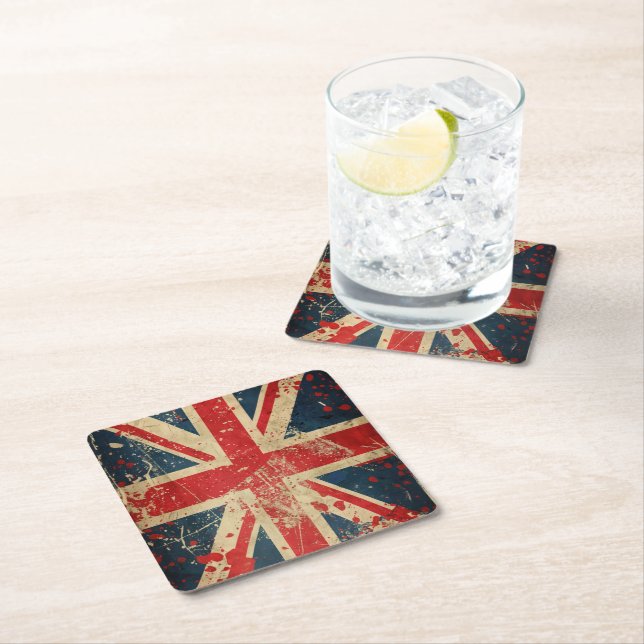UK Flag Square Paper Coaster (Insitu)