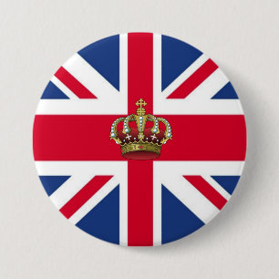 UK Flag with Royal Crown 7.5 Cm Round Badge