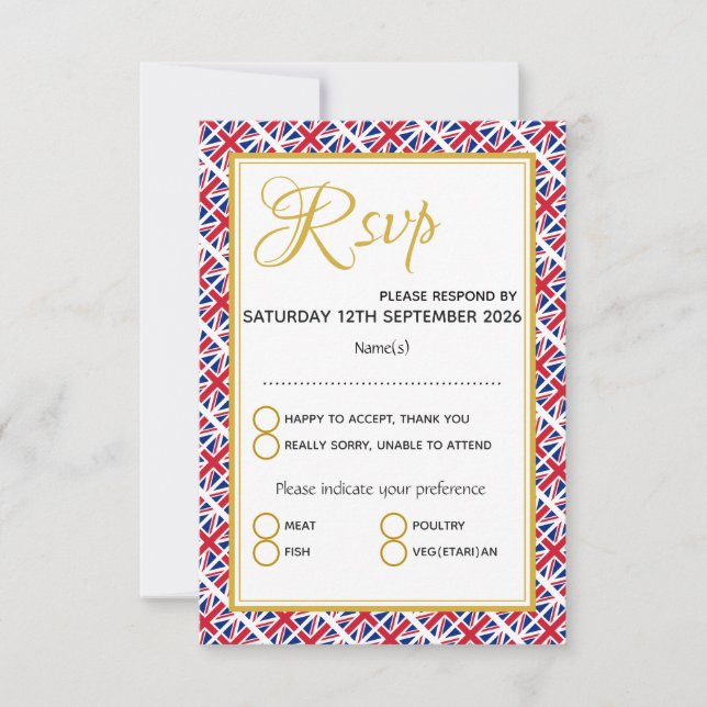 UK GREAT BRITAIN Custom Wedding RSVP Card (Front)