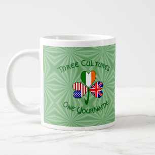 UK Ireland USA Flags Shamrock Personalised Large Coffee Mug