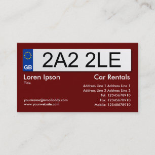 UK Number Plate - Dark Maroon Business Card