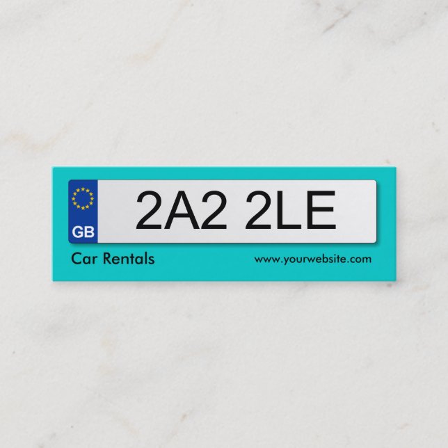 UK Number Plate - Turquoise Mini Business Card (Front)