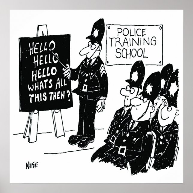 UK Police Training School Funny Cartoon Poster (Front)