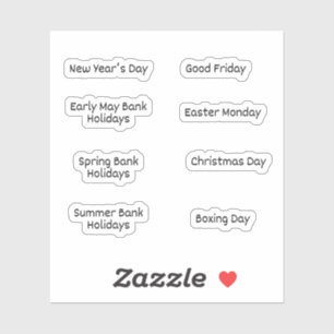 UK Public Holidays Stickers for Calendars Planners