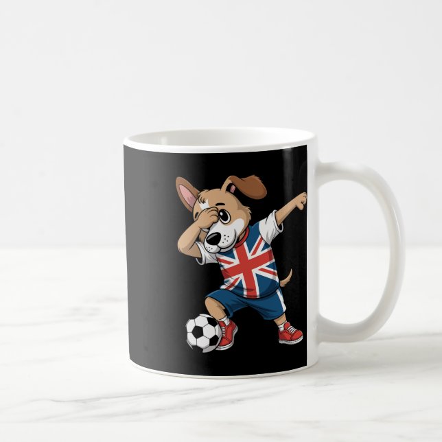 Uk Soccer Dabbing Dog Union Jack  Coffee Mug (Right)