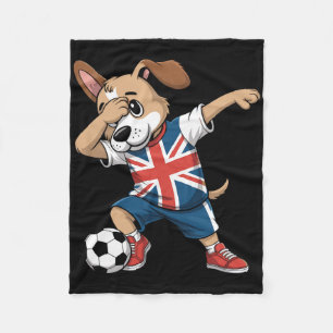 Uk Soccer Dabbing Dog Union Jack Fleece Blanket