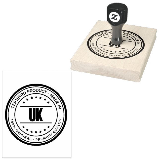 UK Text Manganese Blue Colour Ink Vertical Format  Rubber Stamp (Stamped)
