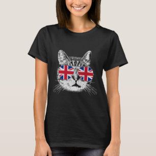 Uk Union Jack British Flag England Cat Sungles Gif T-Shirt