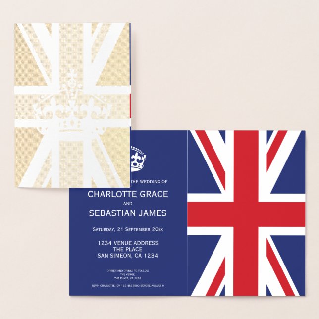 UK Union Jack British Wedding Themed (blue) Foil Card (Display)