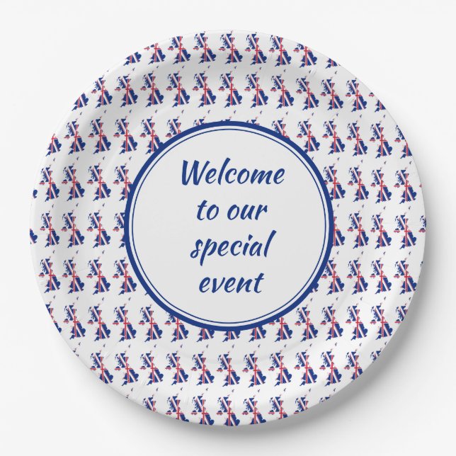UK UNION JACK Custom Add Your Text Patriotic Paper Plate (Front)