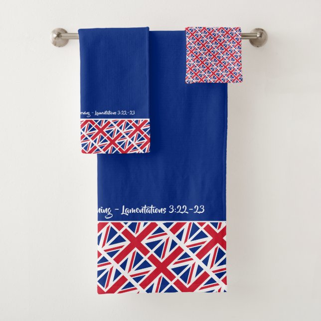 UK UNION JACK Custom Patriotic BLUE Bath Towel Set (Insitu)