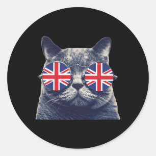 Uk Union Jack Flag English England Cat British Classic Round Sticker