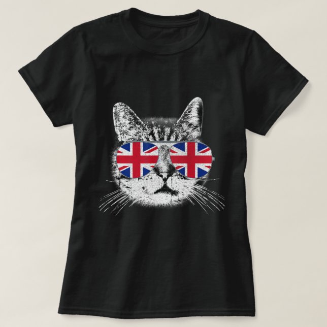 Uk Union Jack Flag English England Cat Lover Briti T-Shirt (Design Front)
