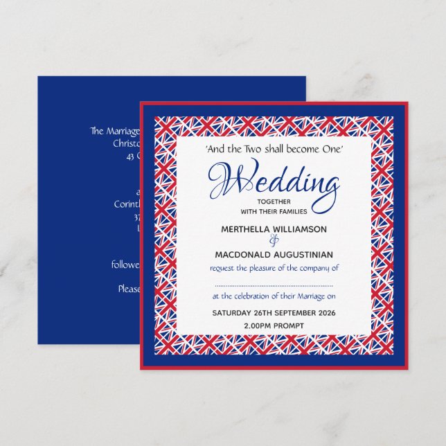 UK UNION JACK Patriotic Custom Square Wedding Invitation (Front/Back)