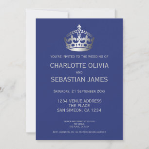 UK Union Jack Wedding Britain Blue Silver Crown Announcement