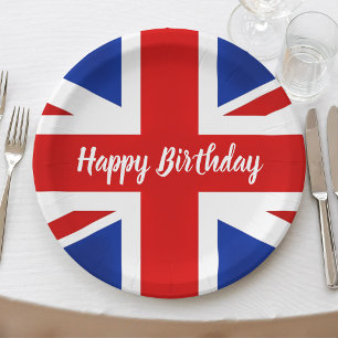 UK United Kingdom British Happy Birthday Paper Plate