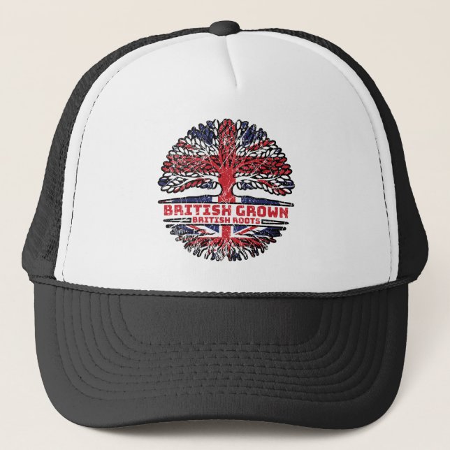 Uk United Kingdom British Tree Roots Flag Trucker Hat (Front)