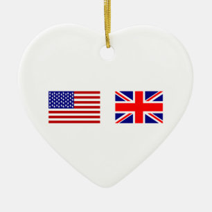 UK & USA Flags Side by Side Ceramic Tree Decoration