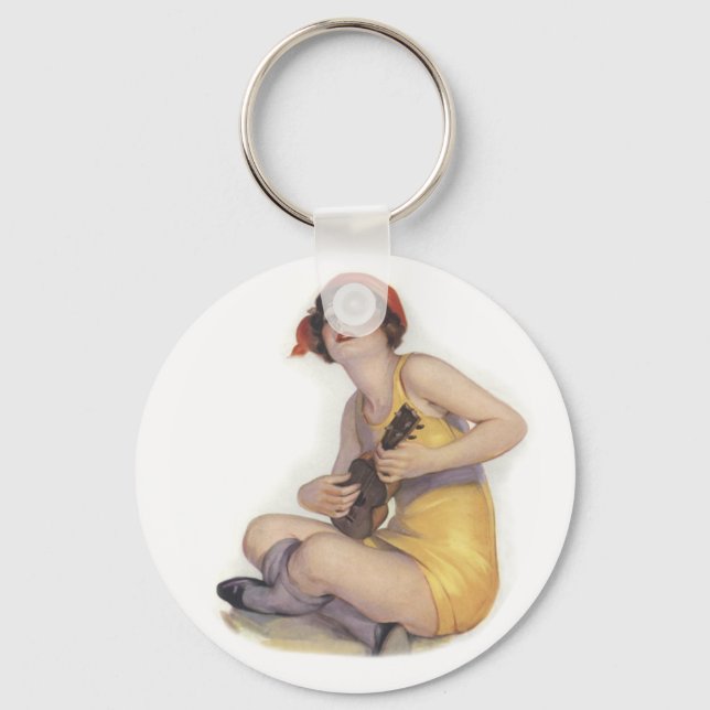 Uke Playing Flapper Keychain (Front)