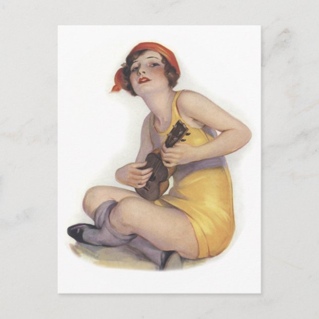 Uke Playing Flapper Postcard (Front)