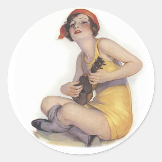 Uke Playing Flapper Round Sticker (Front)