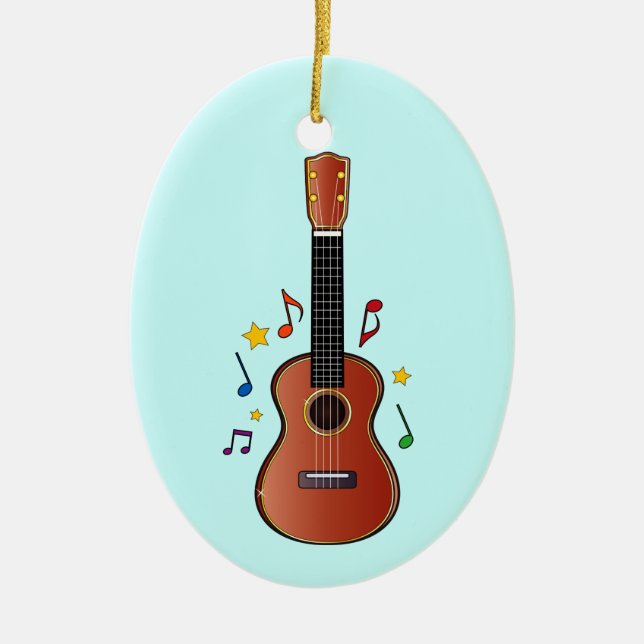 Ukelele on Blue! Ceramic Tree Decoration (Front)
