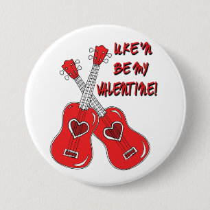 Uke'n be my Valentine ukulele heart 7.5 Cm Round Badge