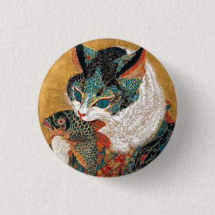 Ukiyo-e Cat Japanese Art 3 Cm Round Badge