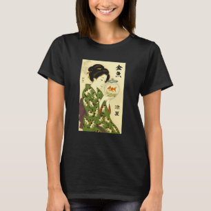 Ukiyo-e Geisha Kimono Kanji Zen Art Japanese Cat V T-Shirt