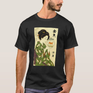 Ukiyo-e Geisha Kimono Kanji Zen Art Japanese Cat V T-Shirt