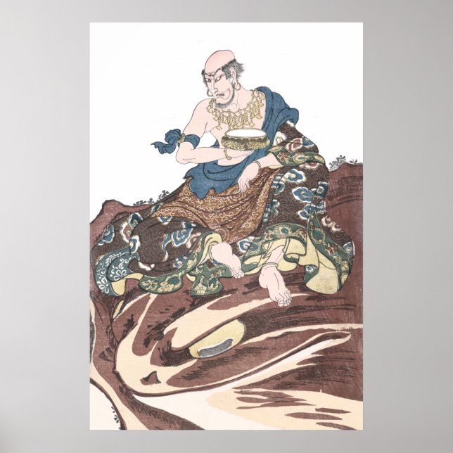 Ukiyo-e Immortal Buddhist Monk on a Toads Head Poster (Front)