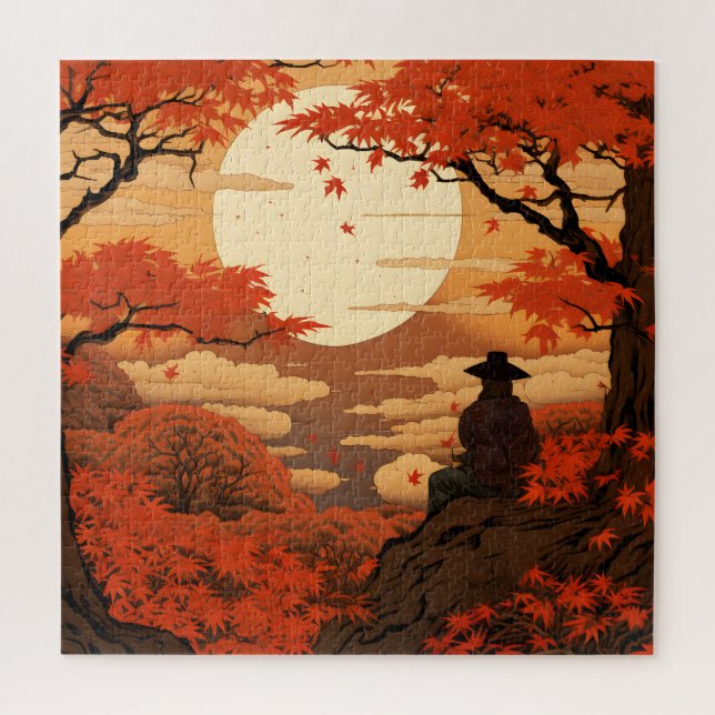 Ukiyo-e Japan fall autumn samurai Jigsaw Puzzle (Vertical)