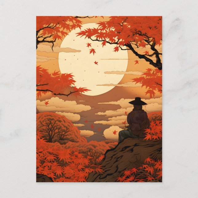 Ukiyo-e Japan fall autumn samurai Postcard (Front)